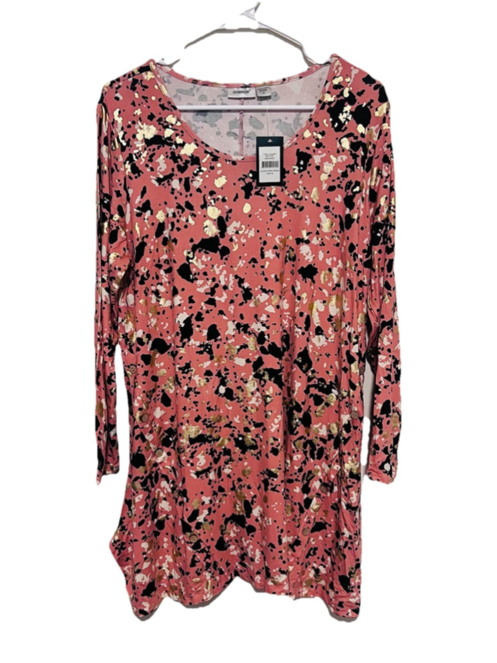 Avenue Speckled Tunic Top Long Sleeve Womens 16 1X Metallic Pink Gold Splatter
